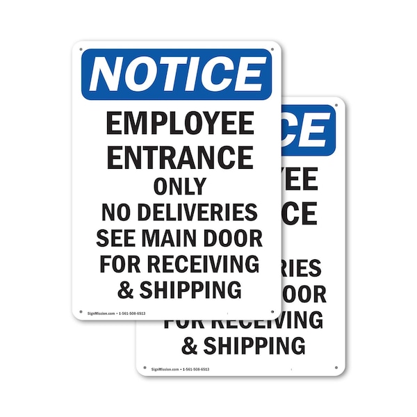 Signmission Employee Entrance Only No Deliveries OSHA Notice Sign, Plastic, 7in W x 10in L, 2PK OS-2PACK-NS-P-710-V-11946 - main